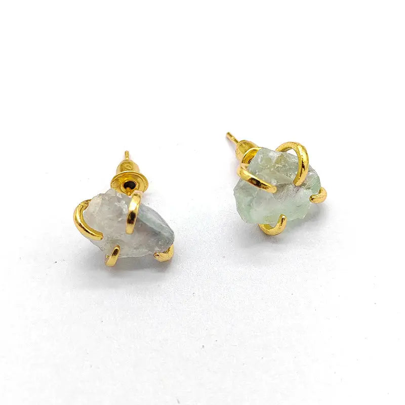 Irregular Natural Crystal Raw Stone Four-Prong Ear Studs Shinepurity
