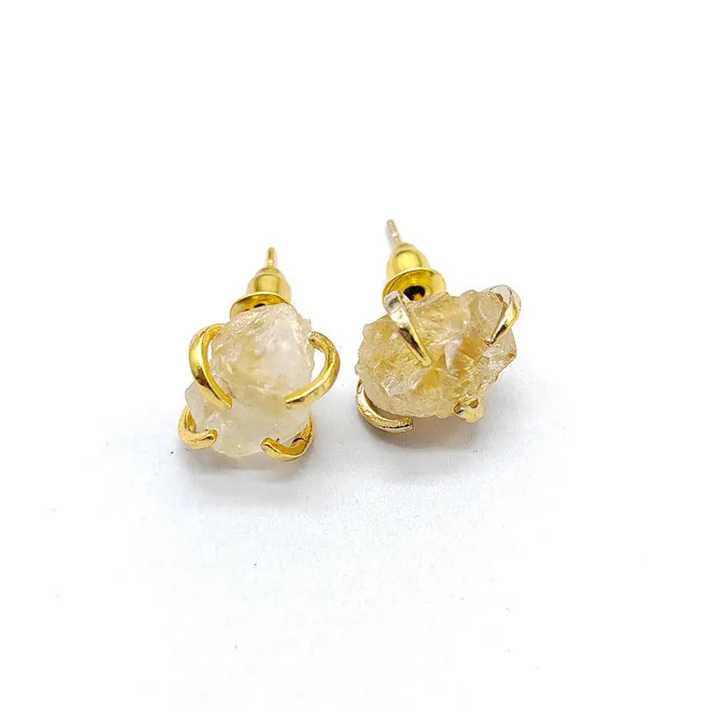 Irregular Natural Crystal Raw Stone Four-Prong Ear Studs Shinepurity