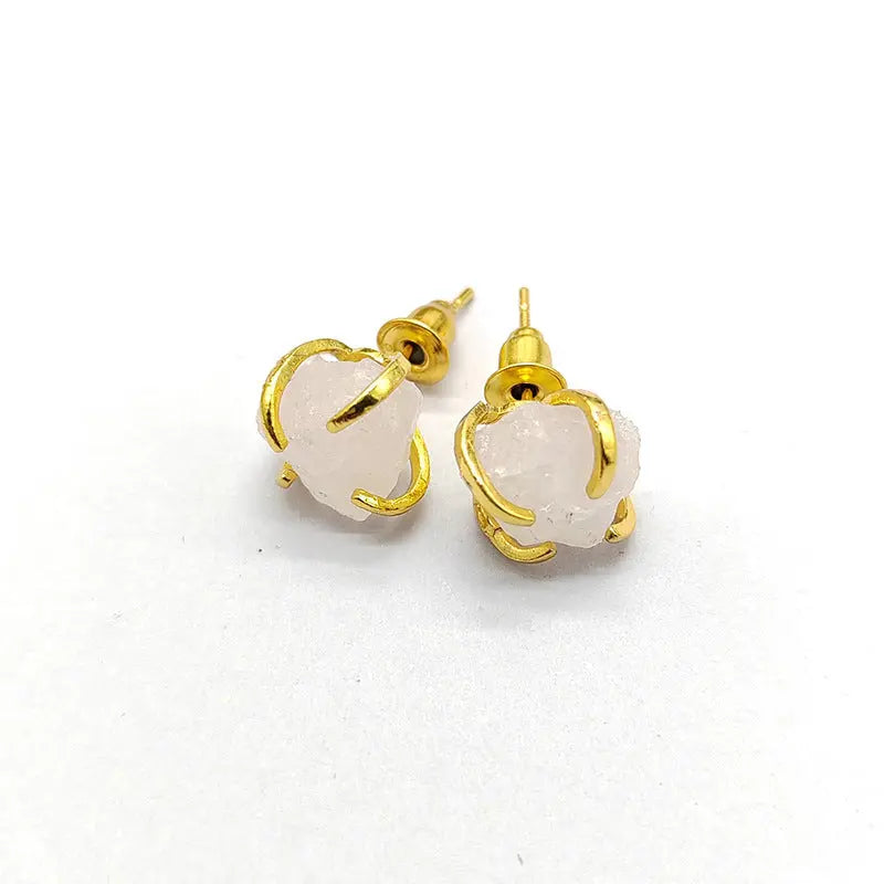 Irregular Natural Crystal Raw Stone Four-Prong Ear Studs Shinepurity