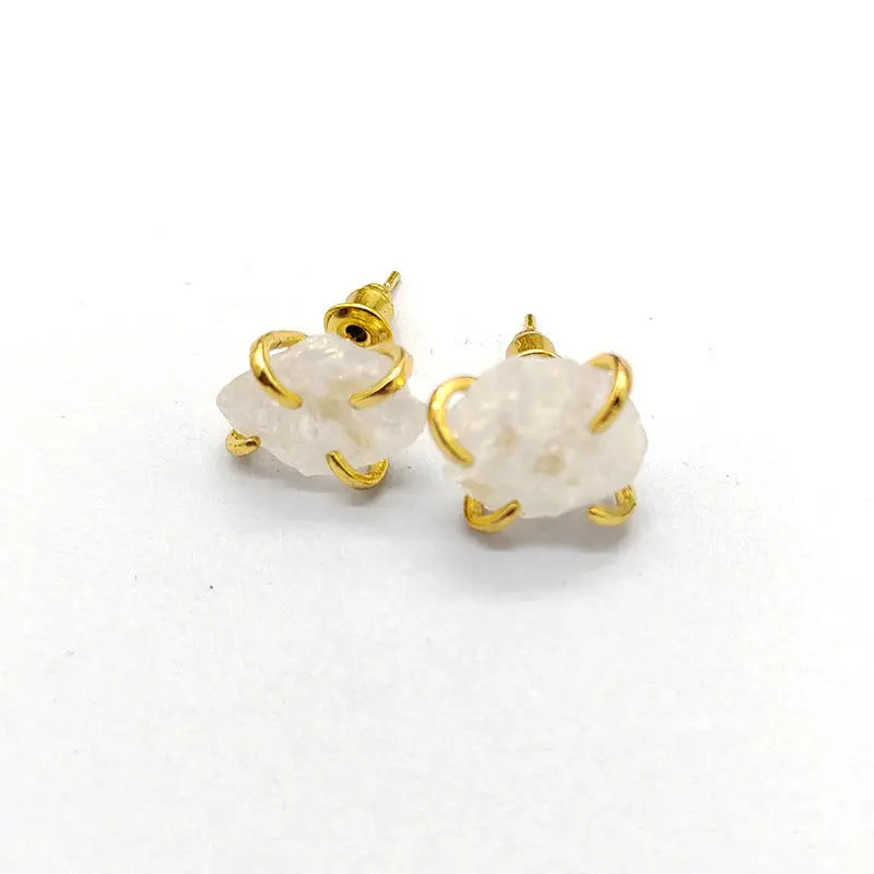Irregular Natural Crystal Raw Stone Four-Prong Ear Studs Shinepurity