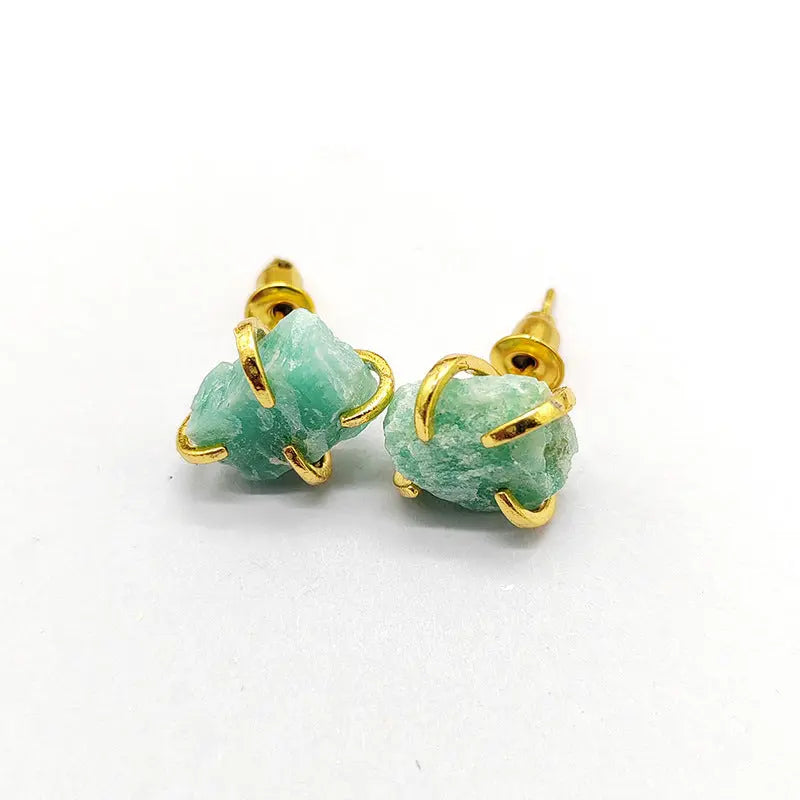 Irregular Natural Crystal Raw Stone Four-Prong Ear Studs Shinepurity
