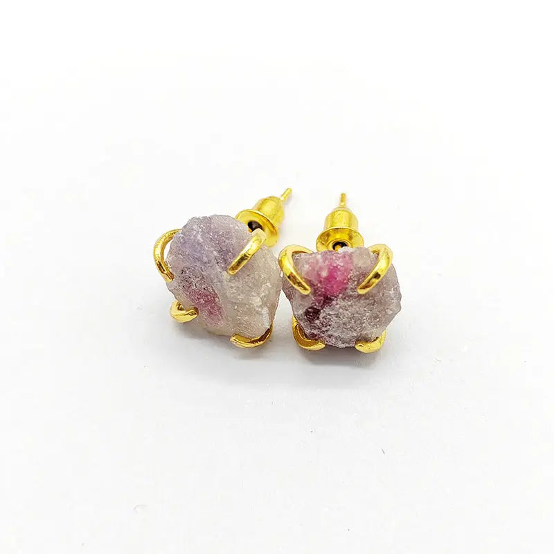 Irregular Natural Crystal Raw Stone Four-Prong Ear Studs Shinepurity