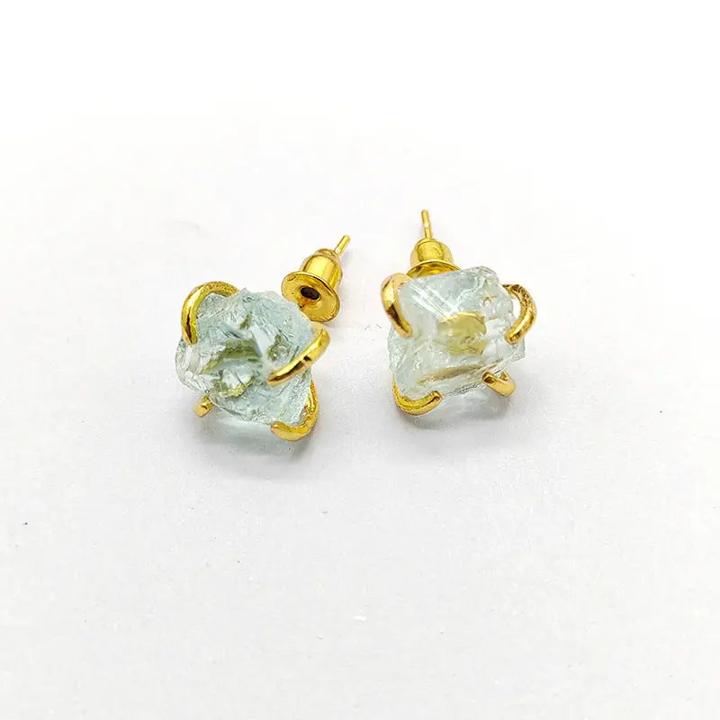Irregular Natural Crystal Raw Stone Four-Prong Ear Studs Shinepurity
