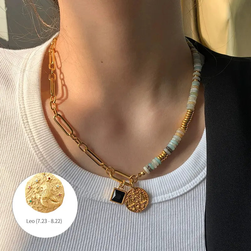 12 Zodiac Natural Stone Asymmetrical Design Luxe Necklace Shinepurity