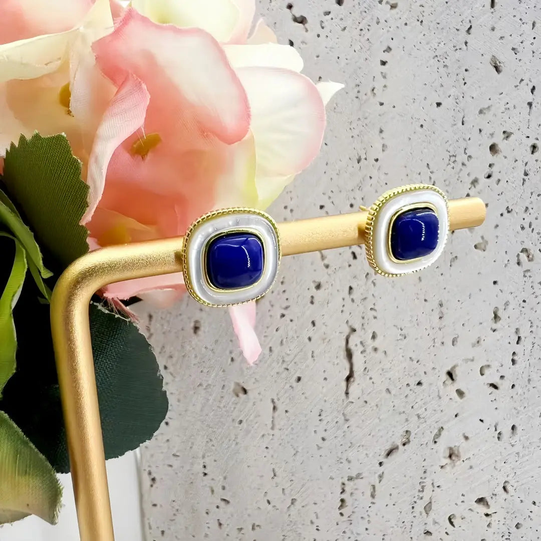 Minimalist Lapis Lazuli & Mother-of-Pearl Stud Earrings Shinepurity