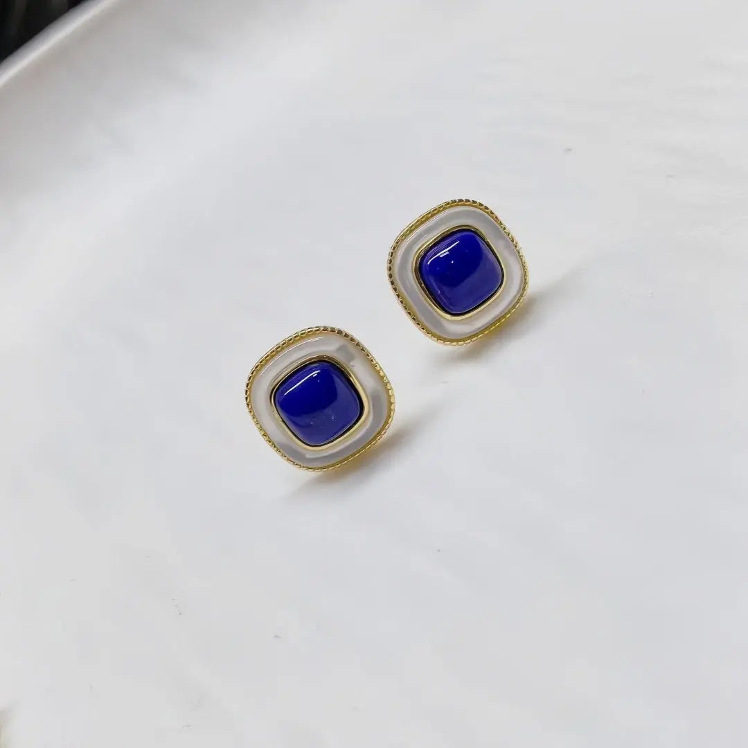 Minimalist Lapis Lazuli & Mother-of-Pearl Stud Earrings Shinepurity