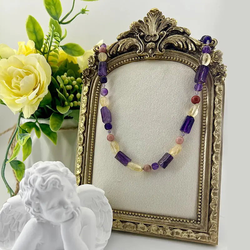 Natural Amethyst Choker with a Refined Spiritual Style and Unique Ins-Inspired Design Shinepurity