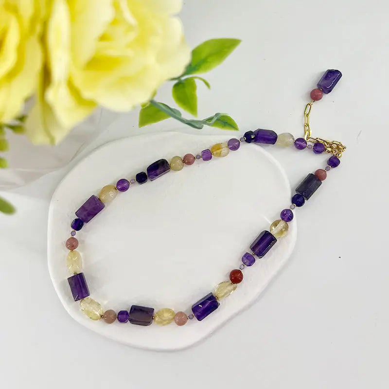 Natural Amethyst Choker with a Refined Spiritual Style and Unique Ins-Inspired Design Shinepurity
