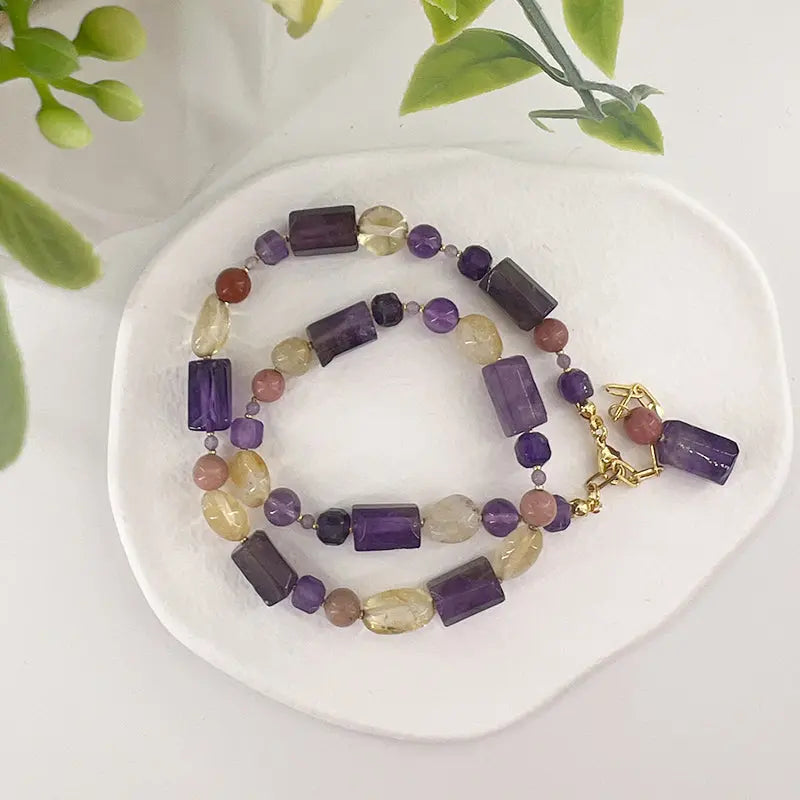 Natural Amethyst Choker with a Refined Spiritual Style and Unique Ins-Inspired Design Shinepurity