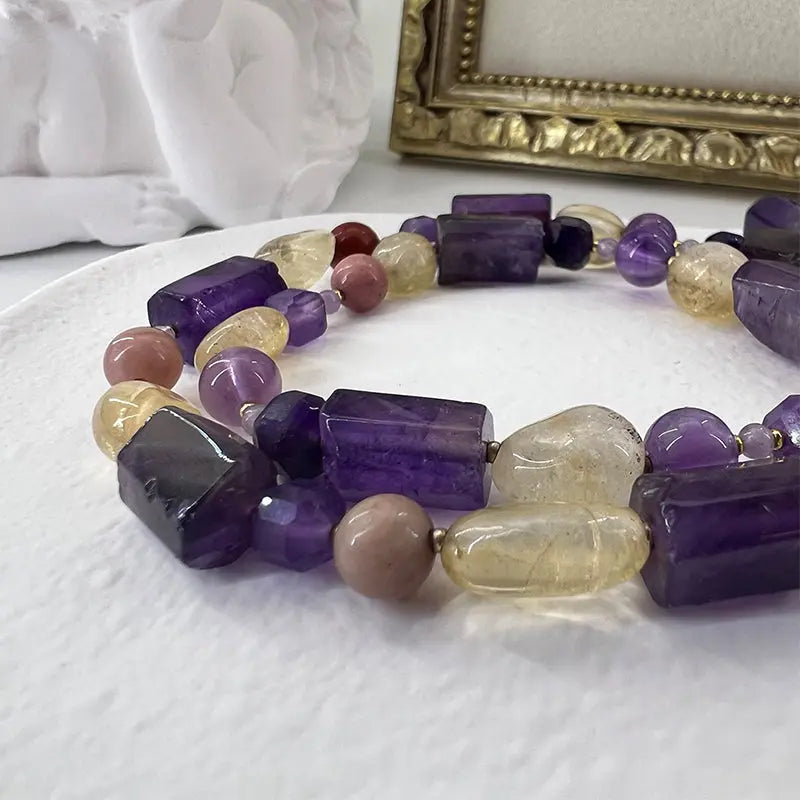 Natural Amethyst Choker with a Refined Spiritual Style and Unique Ins-Inspired Design Shinepurity