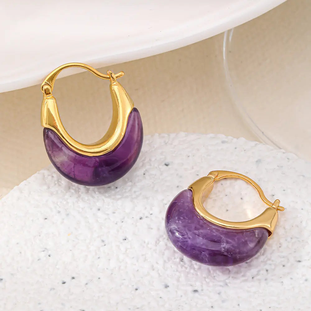 Natural Amethyst Elegant U-Shaped Gold-Plated Copper Earrings Shinepurity