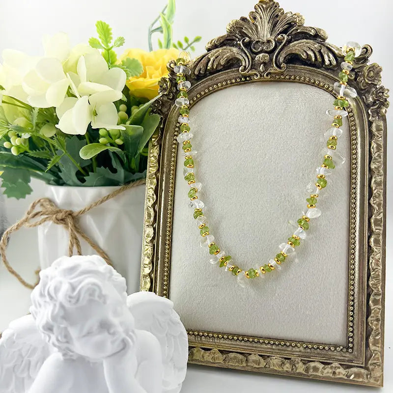 Natural Clear Quartz and Peridot Choker with a Refined Spiritual Style and Unique Ins-Inspired Design Shinepurity