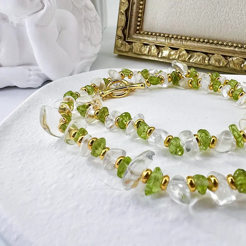 Natural Clear Quartz and Peridot Choker with a Refined Spiritual Style and Unique Ins-Inspired Design Shinepurity