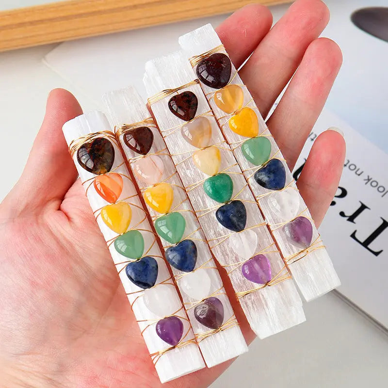 Natural Crystal Chakra Heart Wire Wrapped Energy Wand Shinepurity