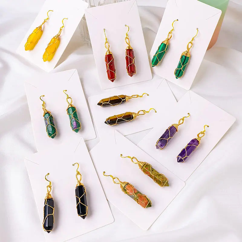 Natural Crystal Double-Terminated Hexagonal Column Wire-Wrapped Earrings Shinepurity