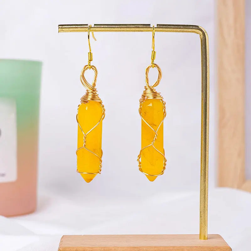Natural Crystal Double-Terminated Hexagonal Column Wire-Wrapped Earrings Shinepurity