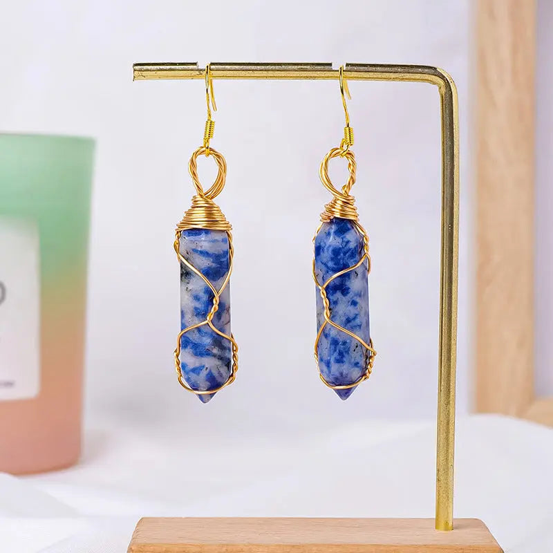 Natural Crystal Double-Terminated Hexagonal Column Wire-Wrapped Earrings Shinepurity