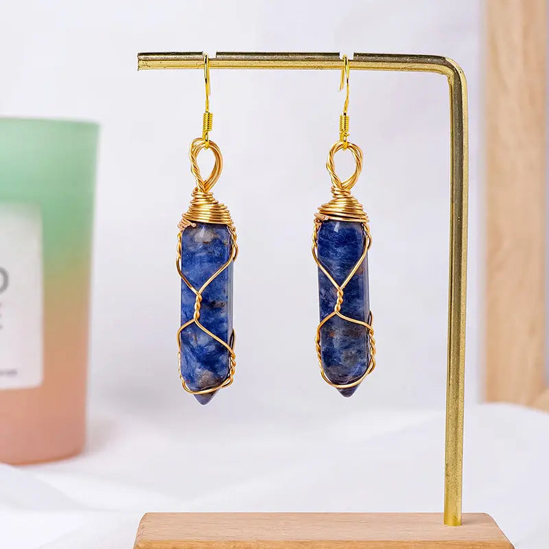 Natural Crystal Double-Terminated Hexagonal Column Wire-Wrapped Earrings Shinepurity