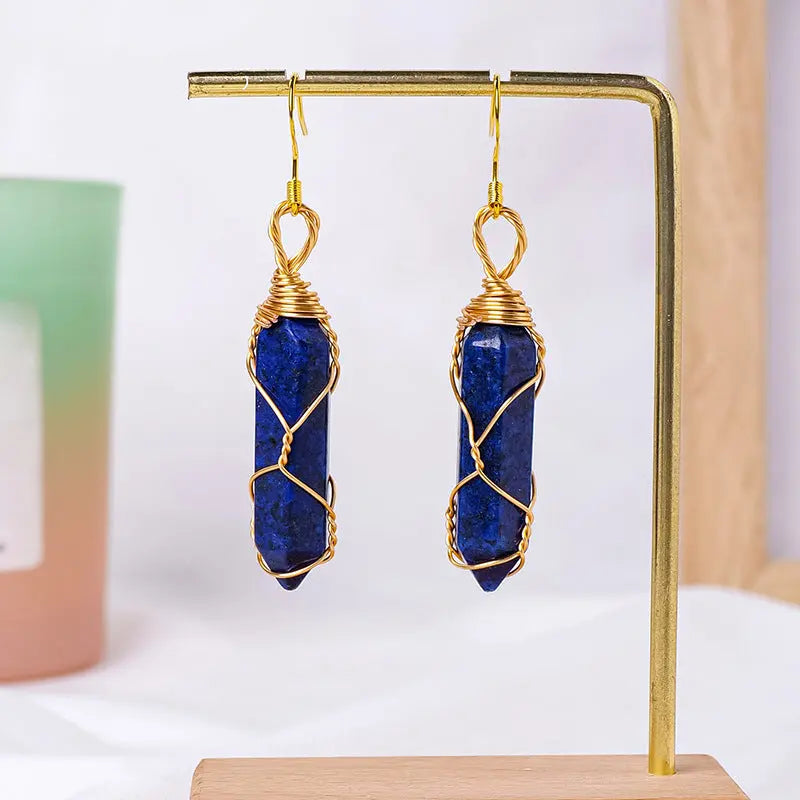 Natural Crystal Double-Terminated Hexagonal Column Wire-Wrapped Earrings Shinepurity