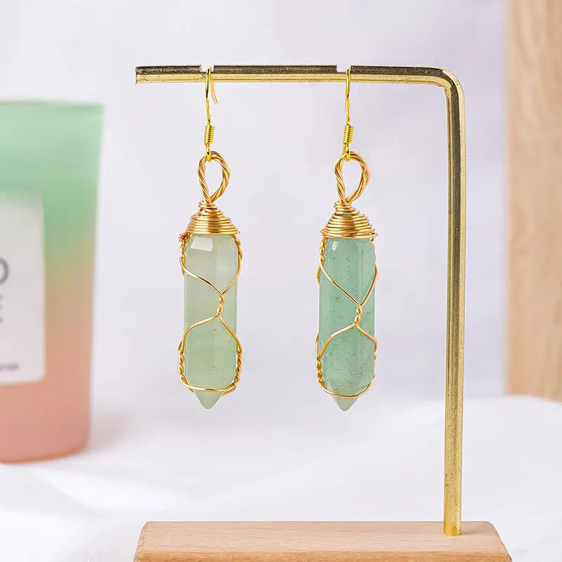 Natural Crystal Double-Terminated Hexagonal Column Wire-Wrapped Earrings Shinepurity