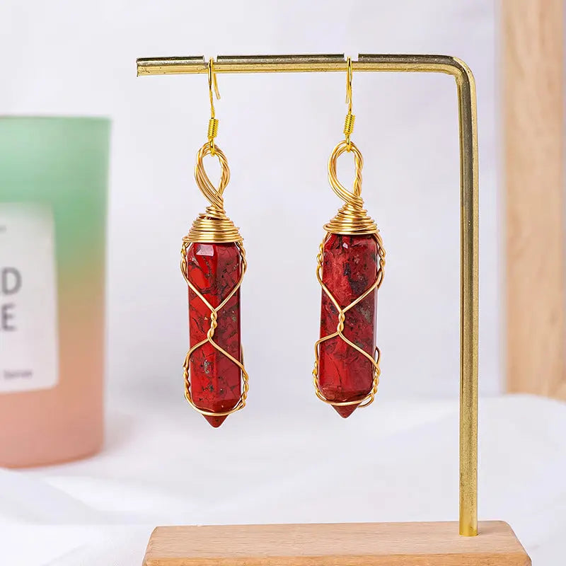 Natural Crystal Double-Terminated Hexagonal Column Wire-Wrapped Earrings Shinepurity