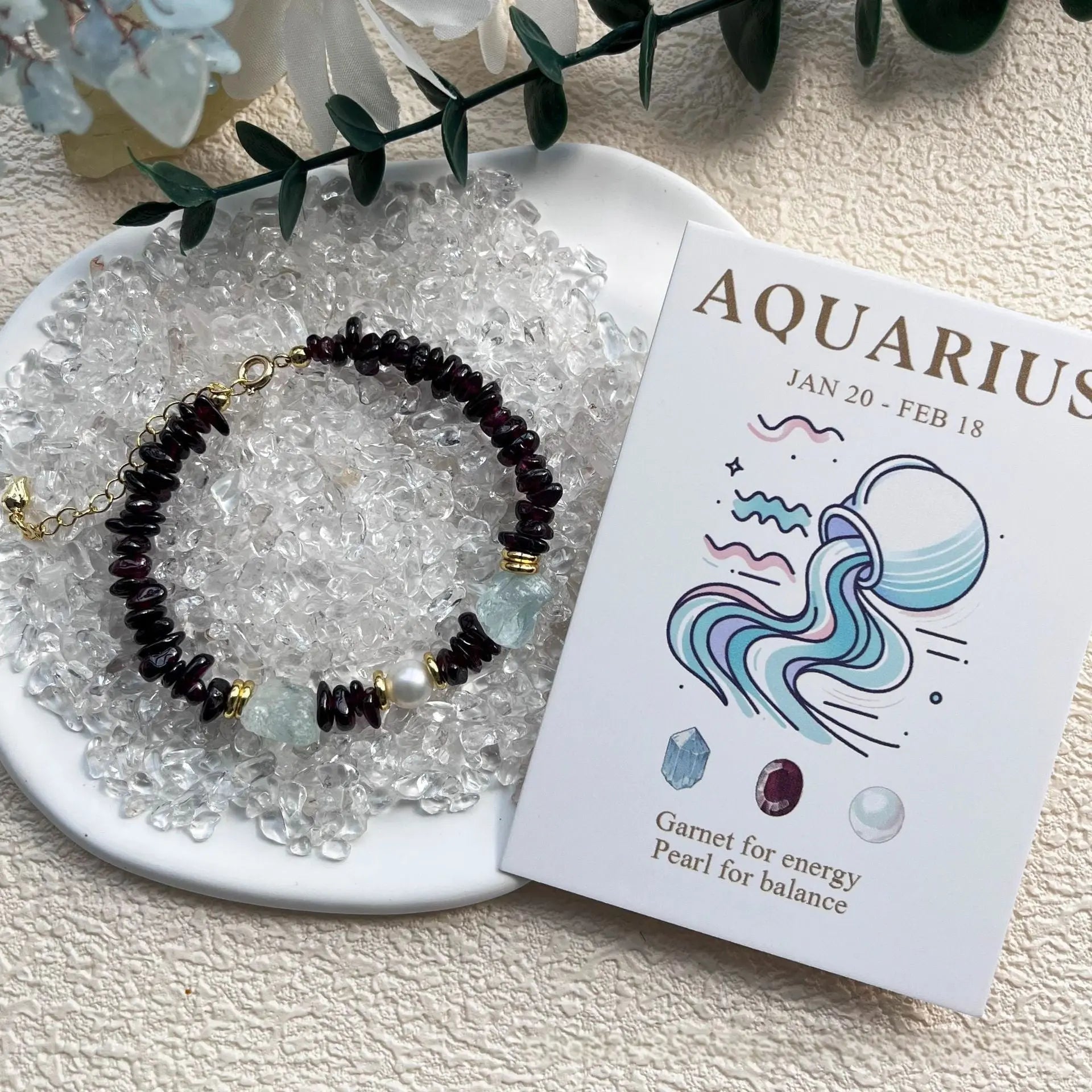 Natural Crystal & Pearl Beaded Handmade Zodiac Bracelet Shinepurity