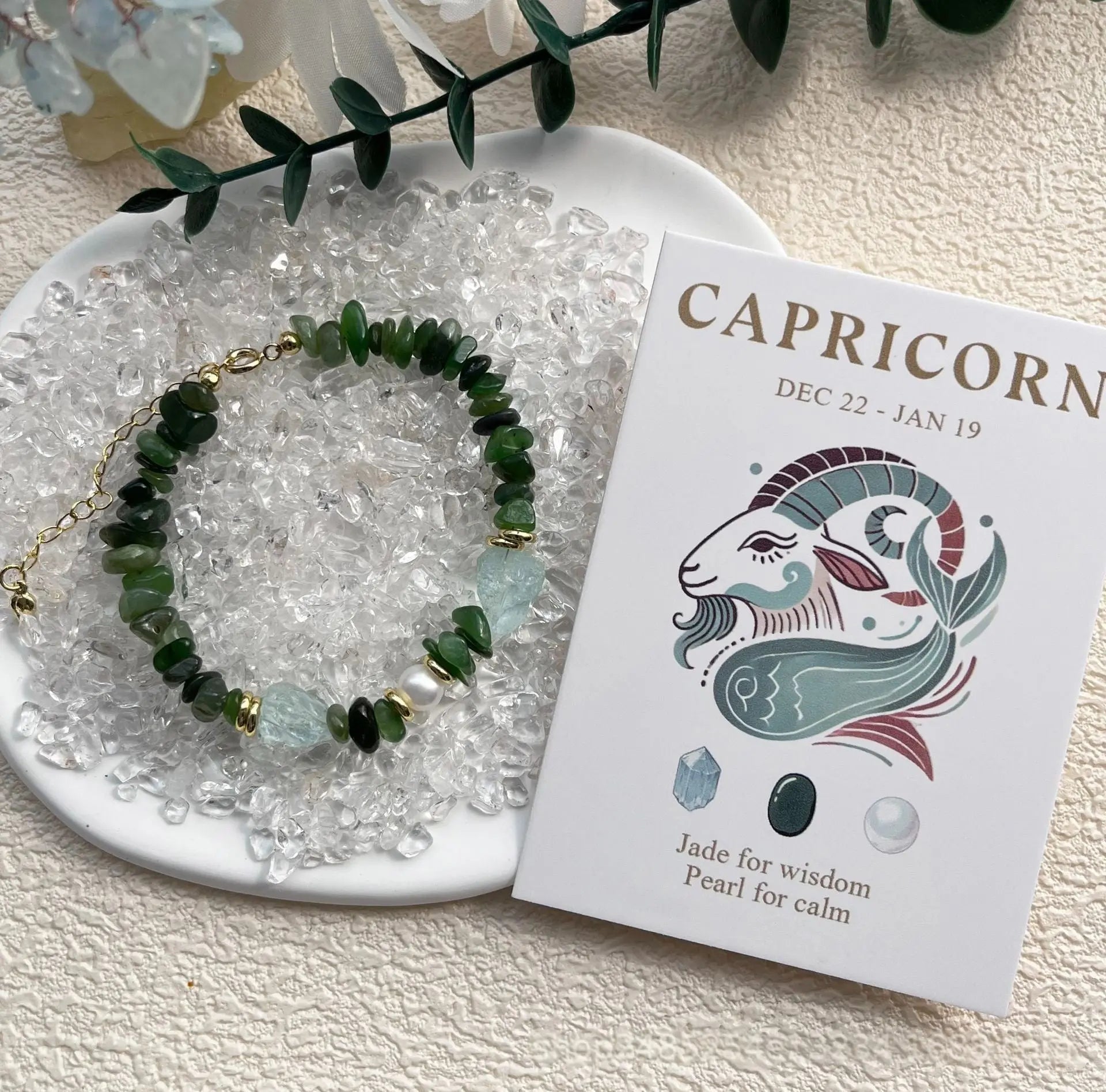 Natural Crystal & Pearl Beaded Handmade Zodiac Bracelet Shinepurity