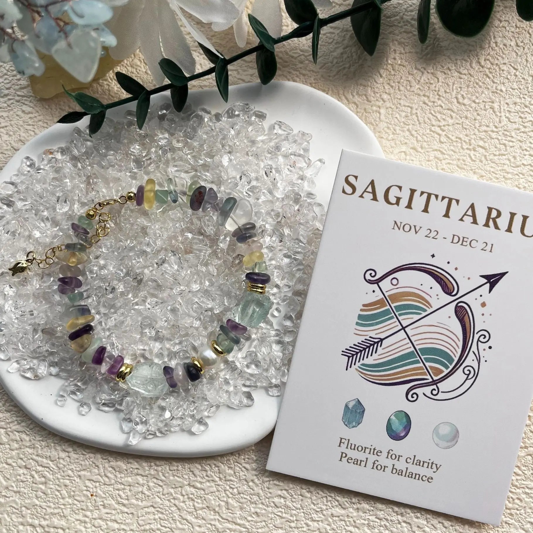 Natural Crystal & Pearl Beaded Handmade Zodiac Bracelet Shinepurity