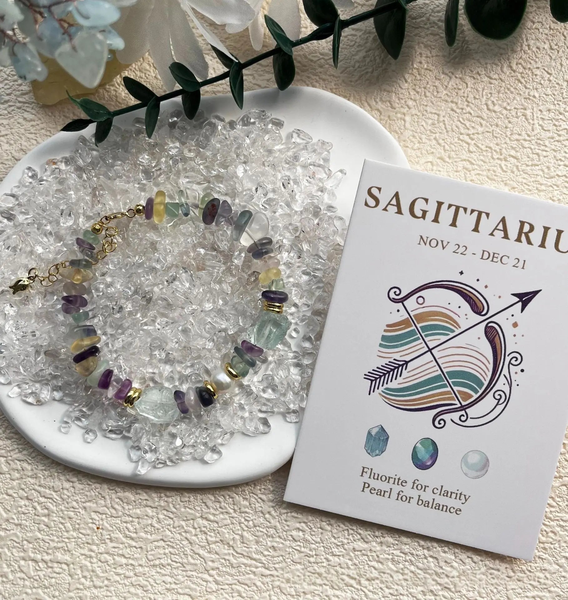 Natural Crystal & Pearl Beaded Handmade Zodiac Bracelet Shinepurity
