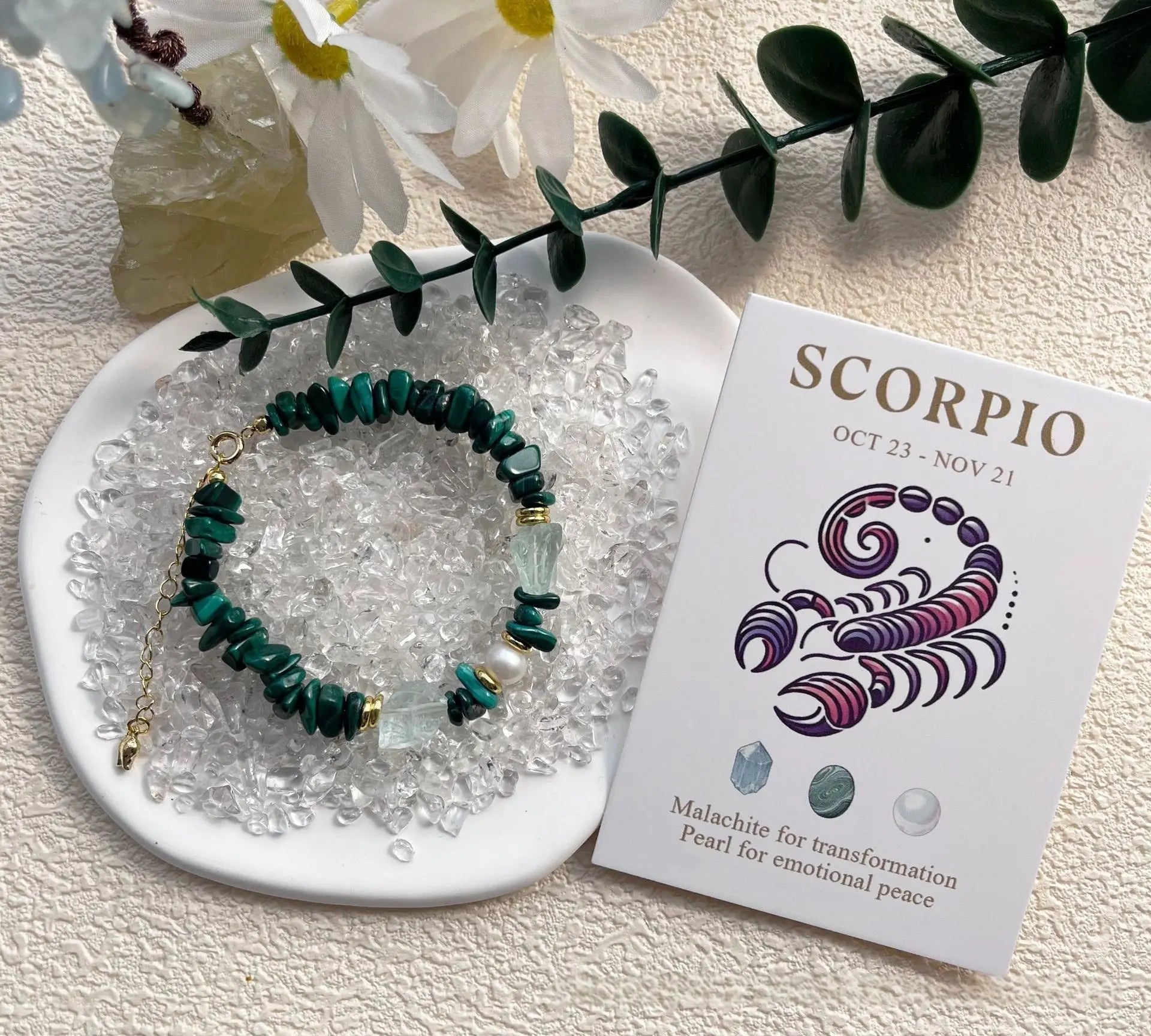 Natural Crystal & Pearl Beaded Handmade Zodiac Bracelet Shinepurity
