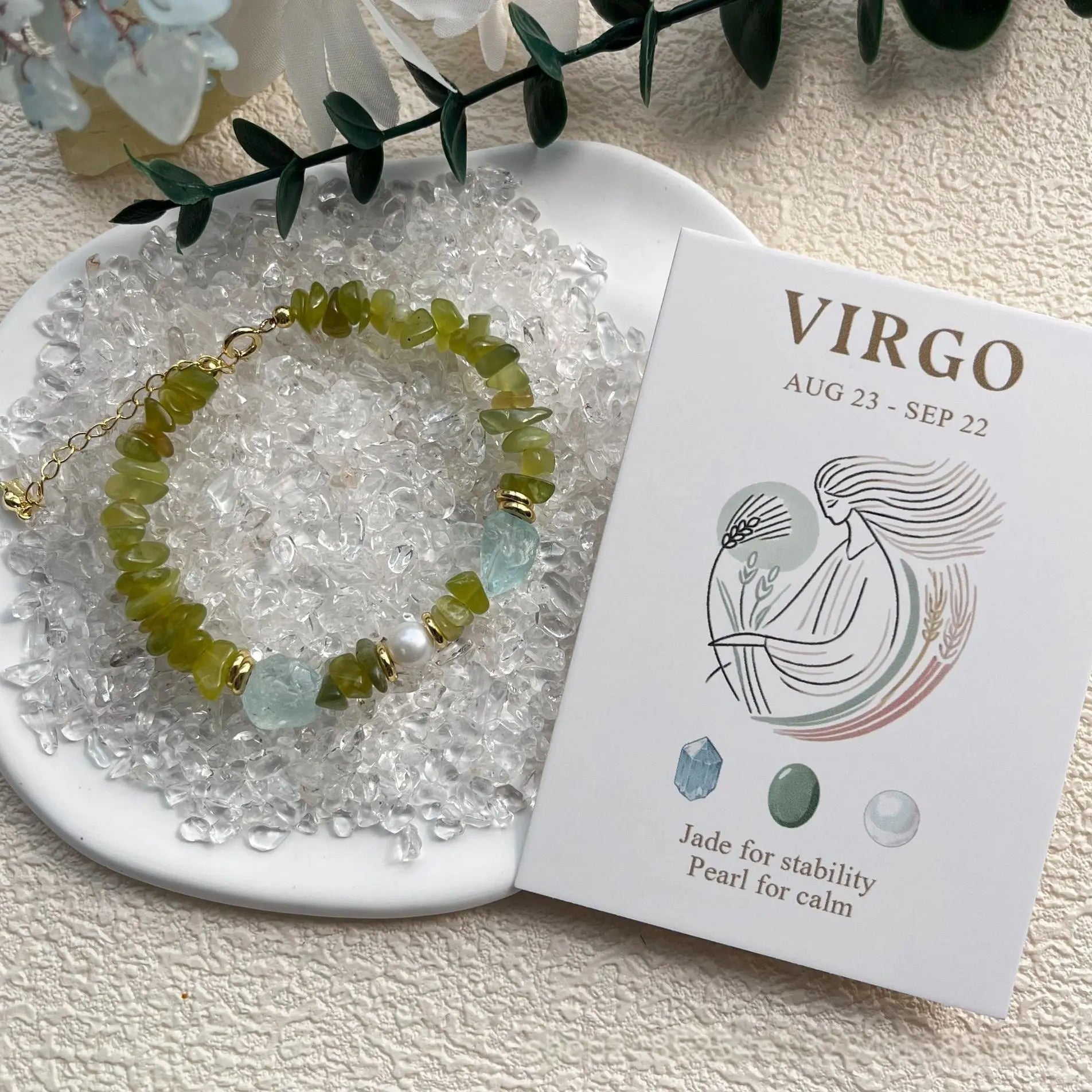 Natural Crystal & Pearl Beaded Handmade Zodiac Bracelet Shinepurity
