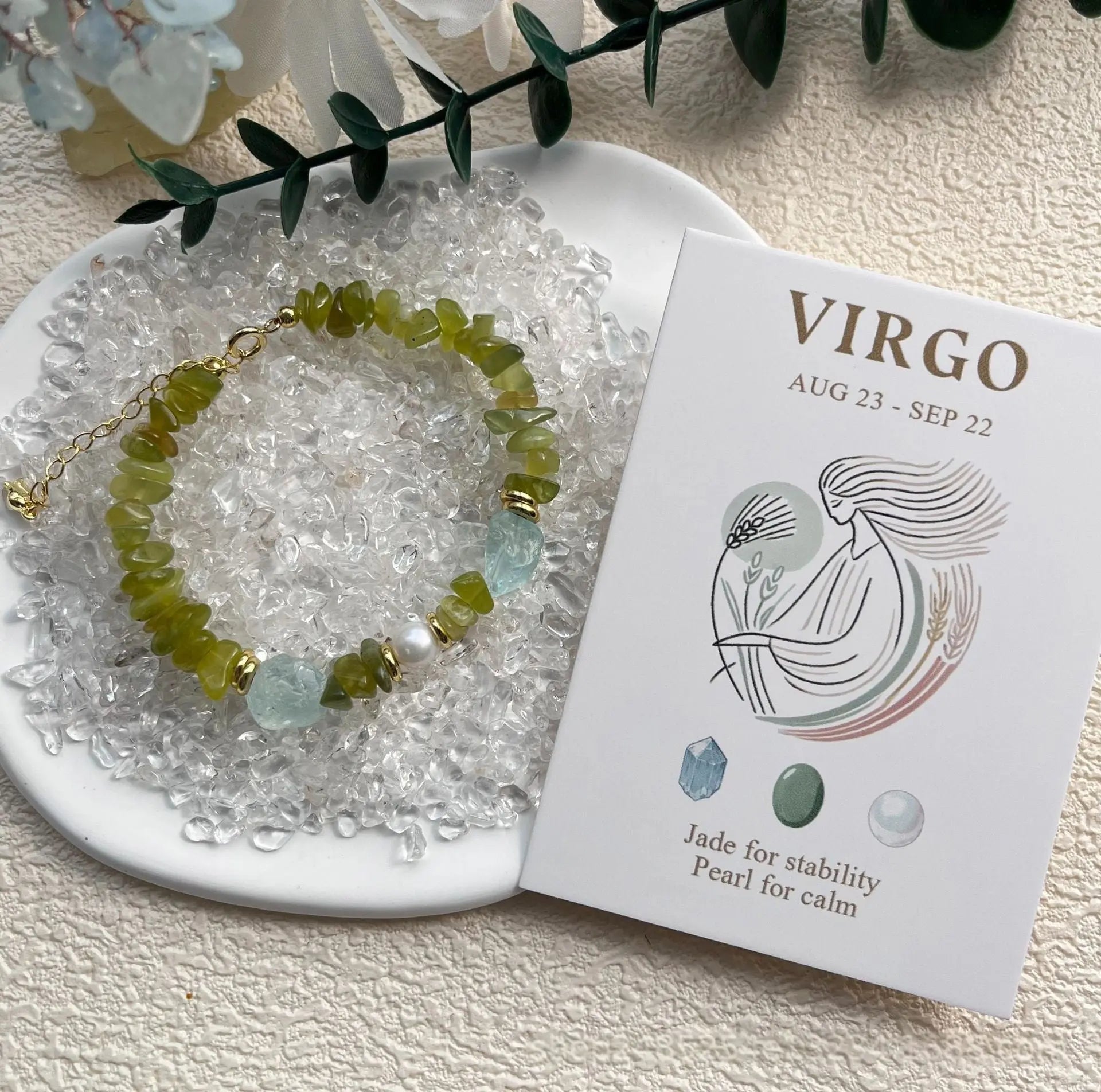 Natural Crystal & Pearl Beaded Handmade Zodiac Bracelet Shinepurity