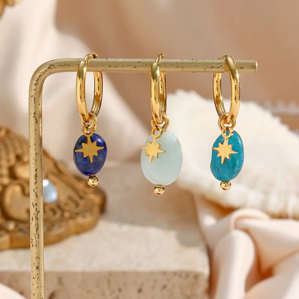 Natural Crystal Stone with Star of David Pendant Ear Clips Shinepurity