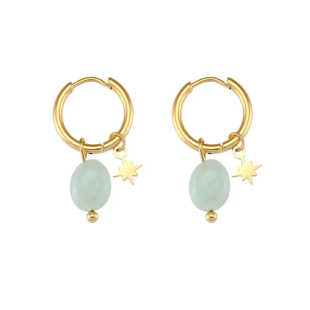 Natural Crystal Stone with Star of David Pendant Ear Clips Shinepurity