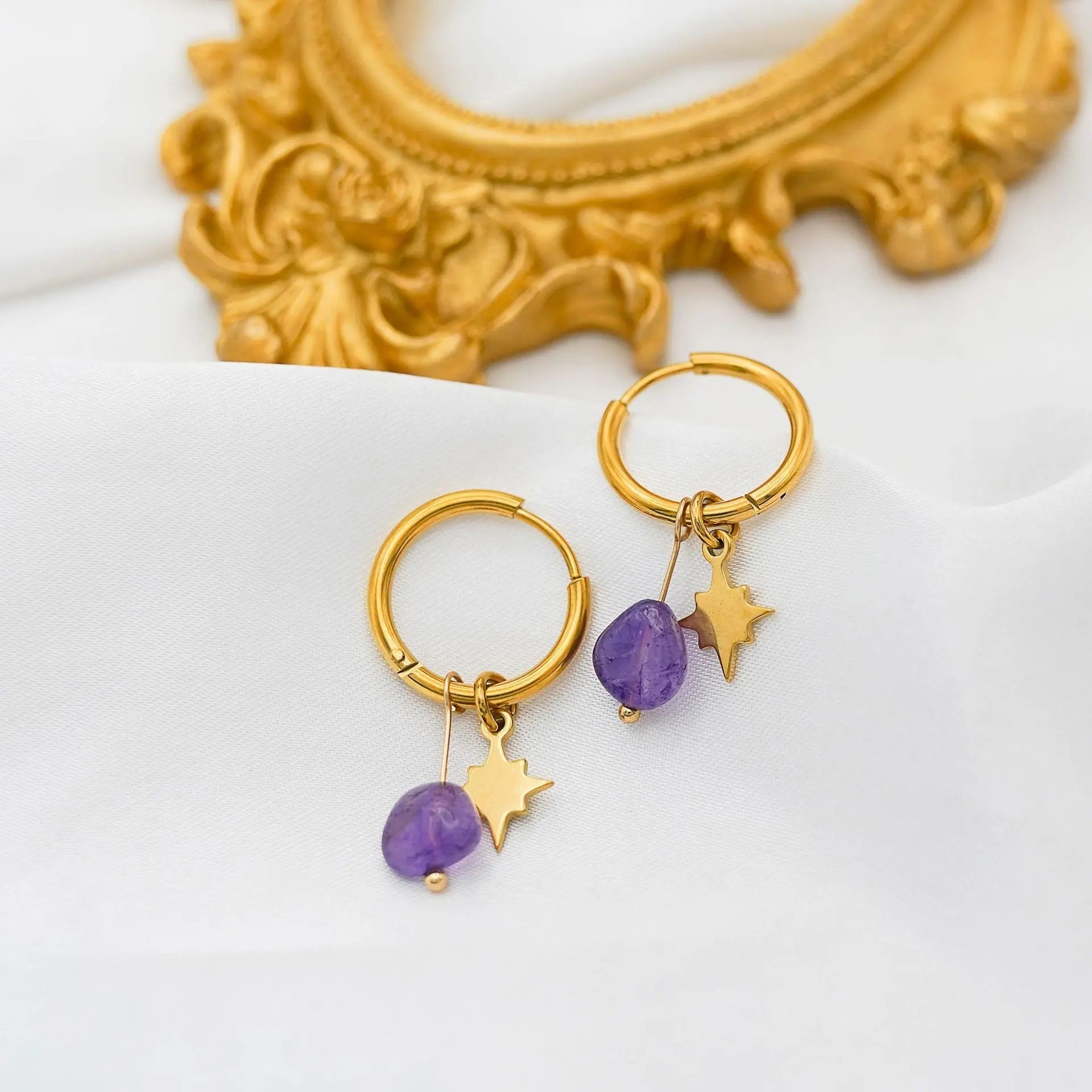 Natural Crystal Stone with Star of David Pendant Ear Clips Shinepurity