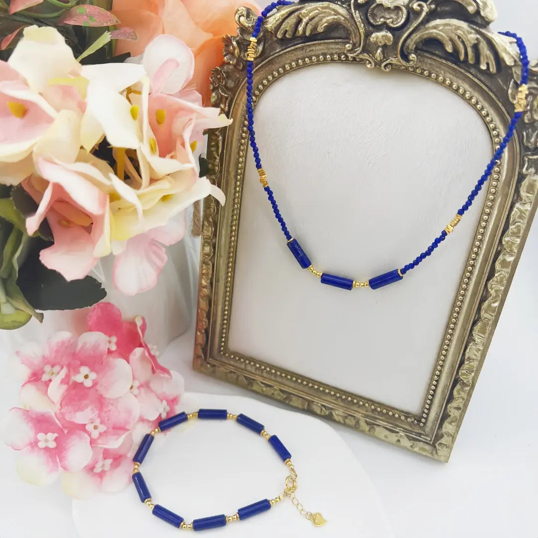 Natural Lapis Lazuli Faceted Bead Necklace & Bracelet for Wisdom and Protection Shinepurity