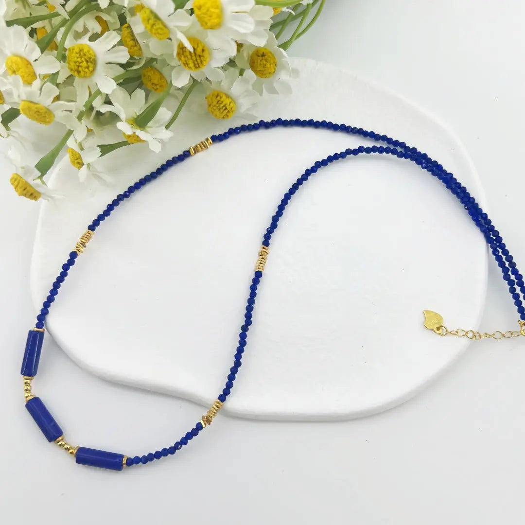 Natural Lapis Lazuli Faceted Bead Necklace & Bracelet for Wisdom and Protection Shinepurity