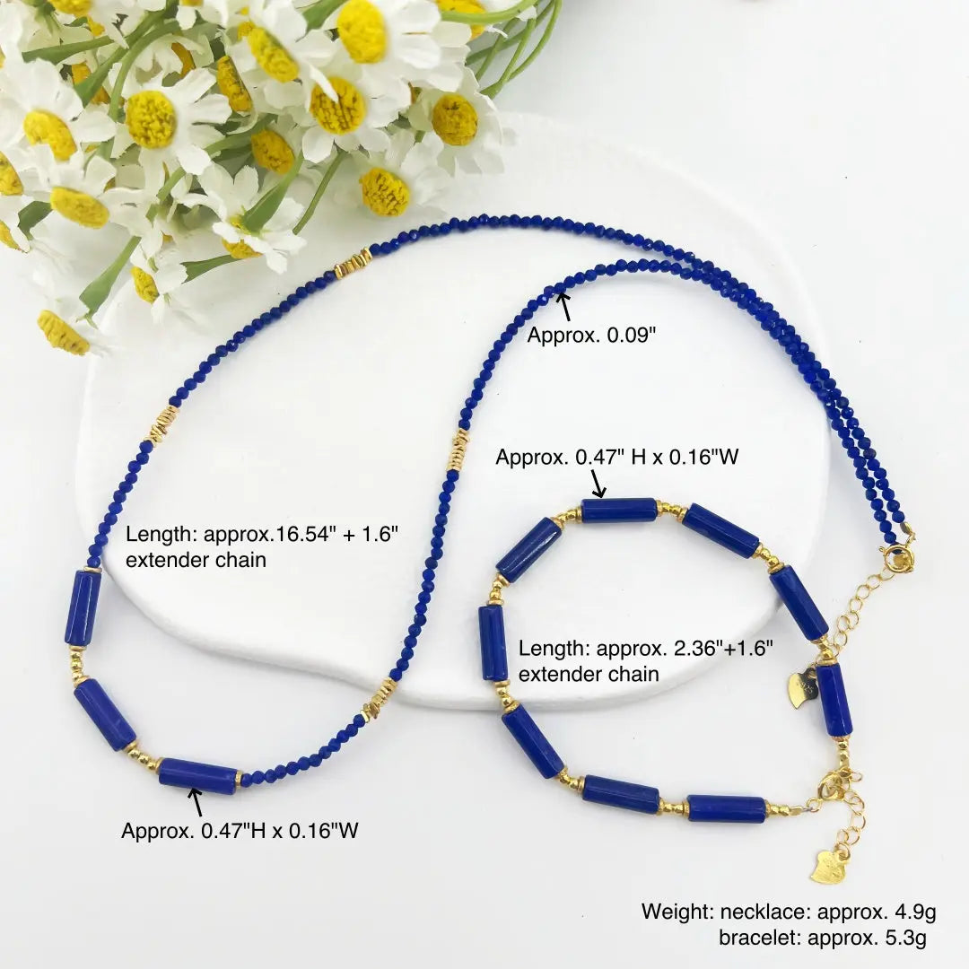 Natural Lapis Lazuli Faceted Bead Necklace & Bracelet for Wisdom and Protection Shinepurity