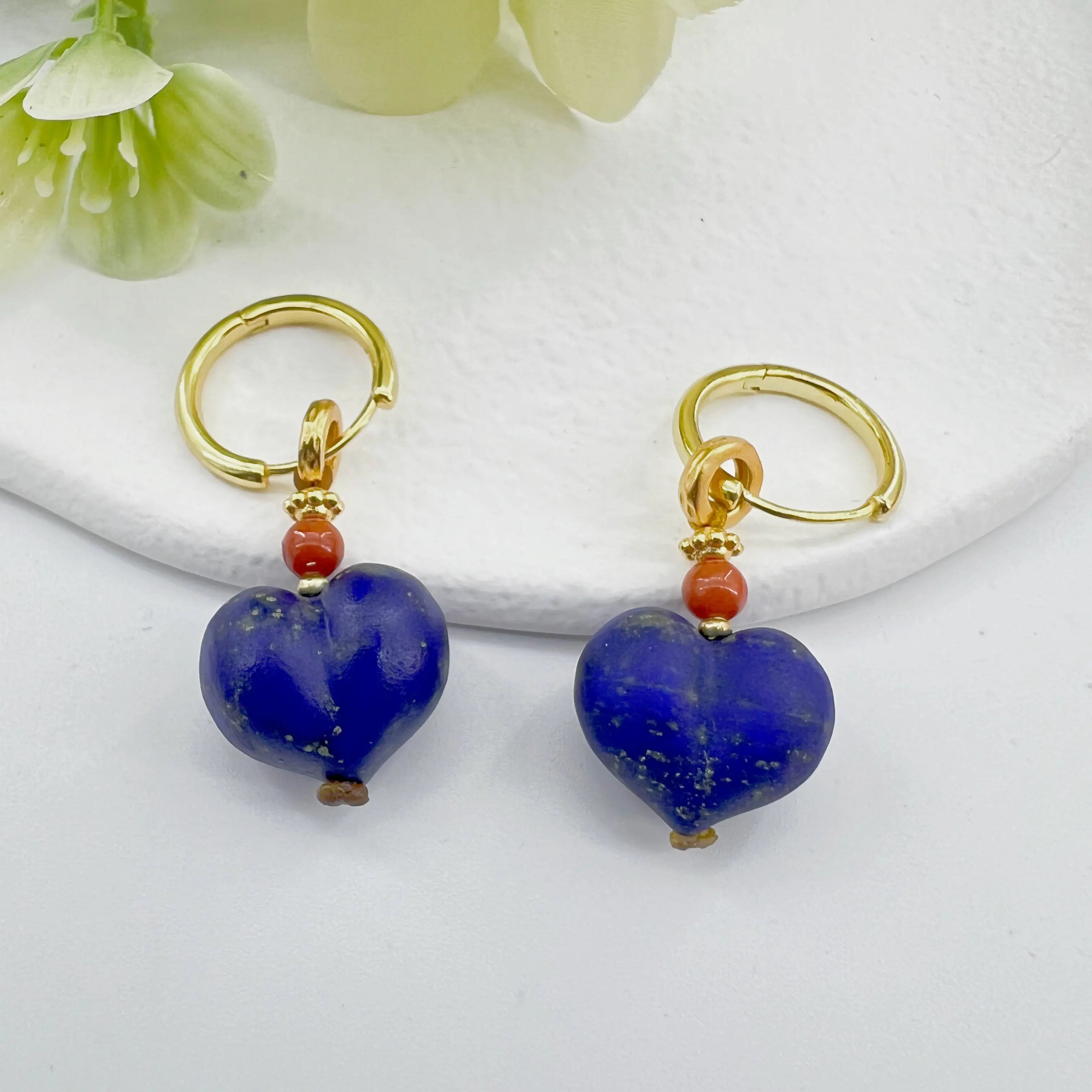 Natural Lapis Lazuli Heart-Shaped Earrings Shinepurity