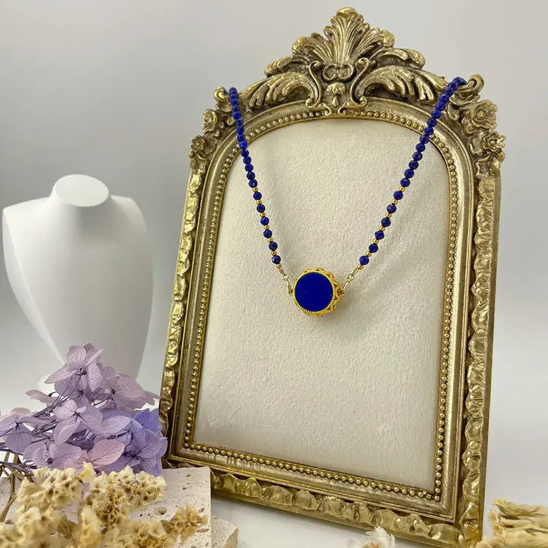 Natural Lapis Lazuli Necklace with Gold-Accented Pendant Shinepurity