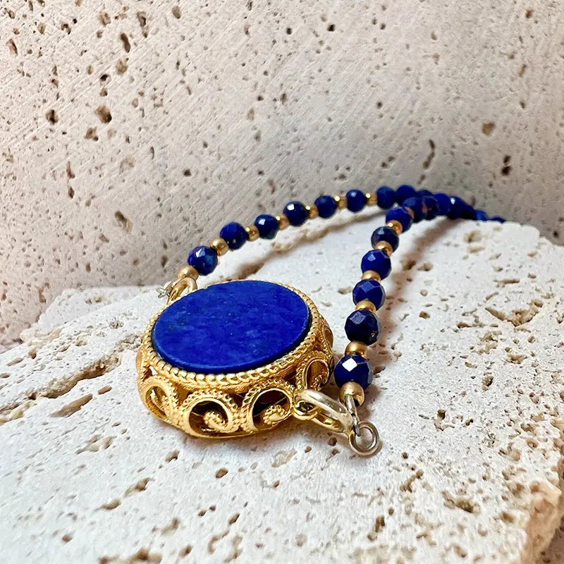 Natural Lapis Lazuli Necklace with Gold-Accented Pendant Shinepurity