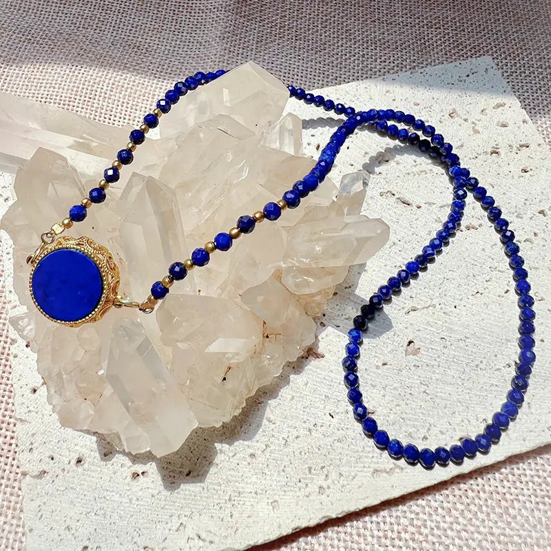 Natural Lapis Lazuli Necklace with Gold-Accented Pendant Shinepurity