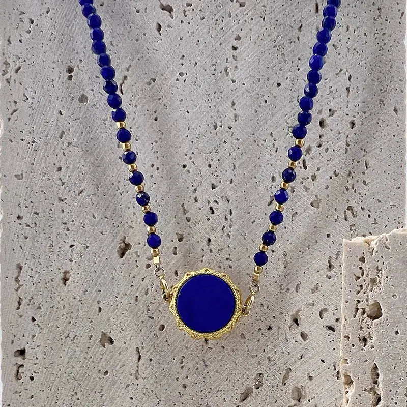 Natural Lapis Lazuli Necklace with Gold-Accented Pendant Shinepurity
