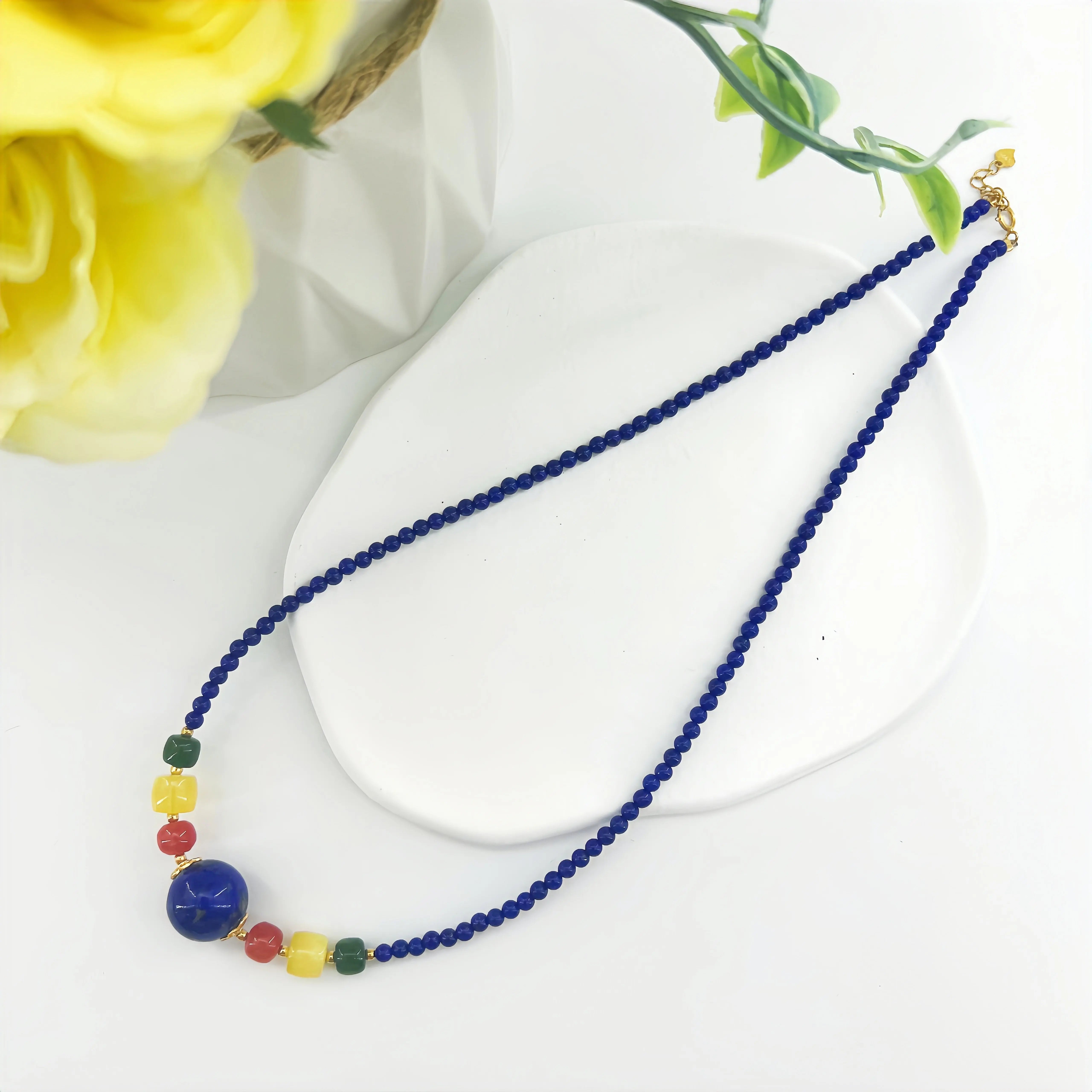 Natural Old Mine Lapis Lazuli 925 Silver Minimalist Beaded Necklace Shinepurity