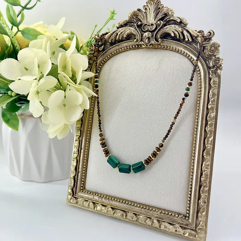 Natural Tiger's Eye and Malachite Short Necklace with a Unique Spiritual Style Shinepurity