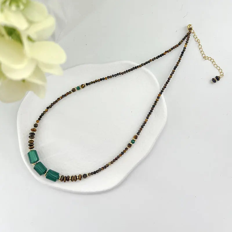 Natural Tiger's Eye and Malachite Short Necklace with a Unique Spiritual Style Shinepurity