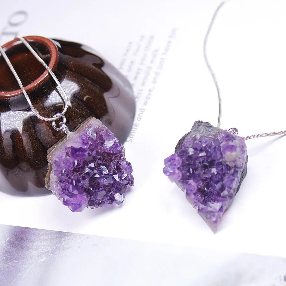 Natural Uruguay Amethyst Cluster Energy Necklace Shinepurity