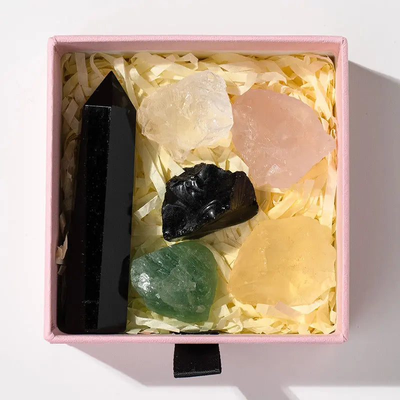 Natural crystal point energy set with hexagonal raw towers Shinepurity