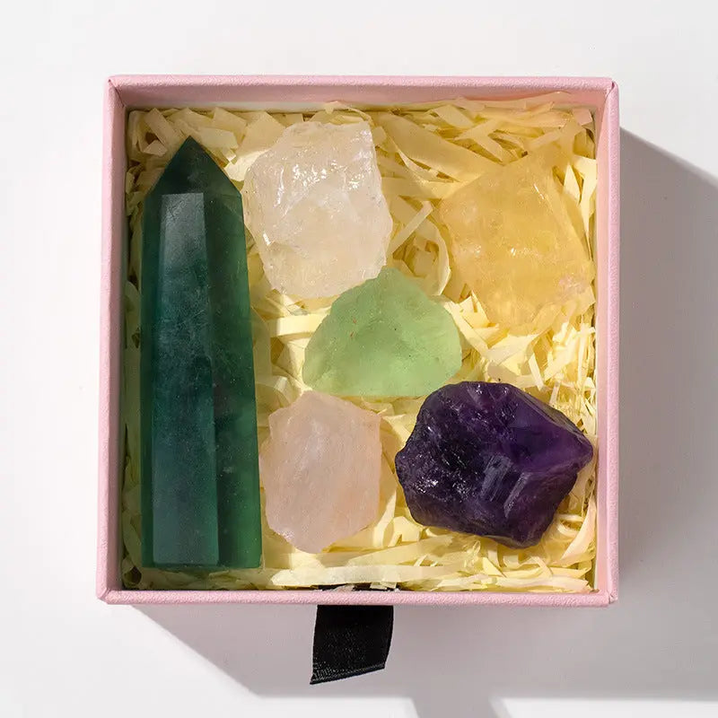 Natural crystal point energy set with hexagonal raw towers Shinepurity