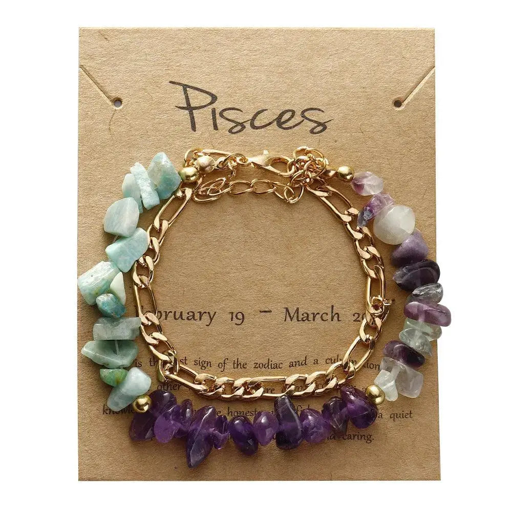 12 Zodiac Signs Crystal Chip Double Layer Bracelet - Shinepurity